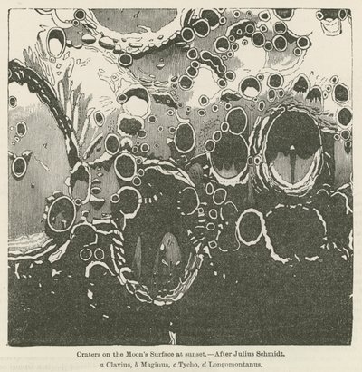 Crateri sulla superficie della Luna al tramonto da Julius or Jules Schmidt
